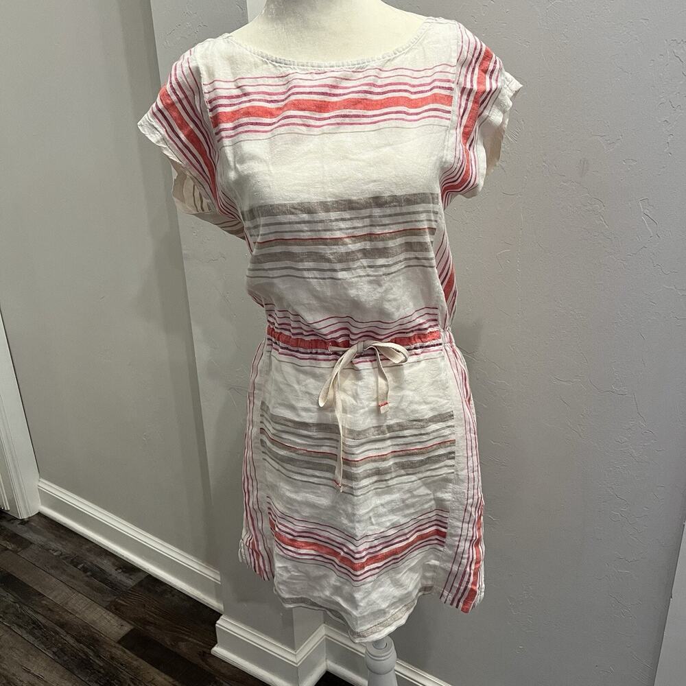Ann Taylor Loft Shirt Dress Womens X-Small White Striped Drawstring
